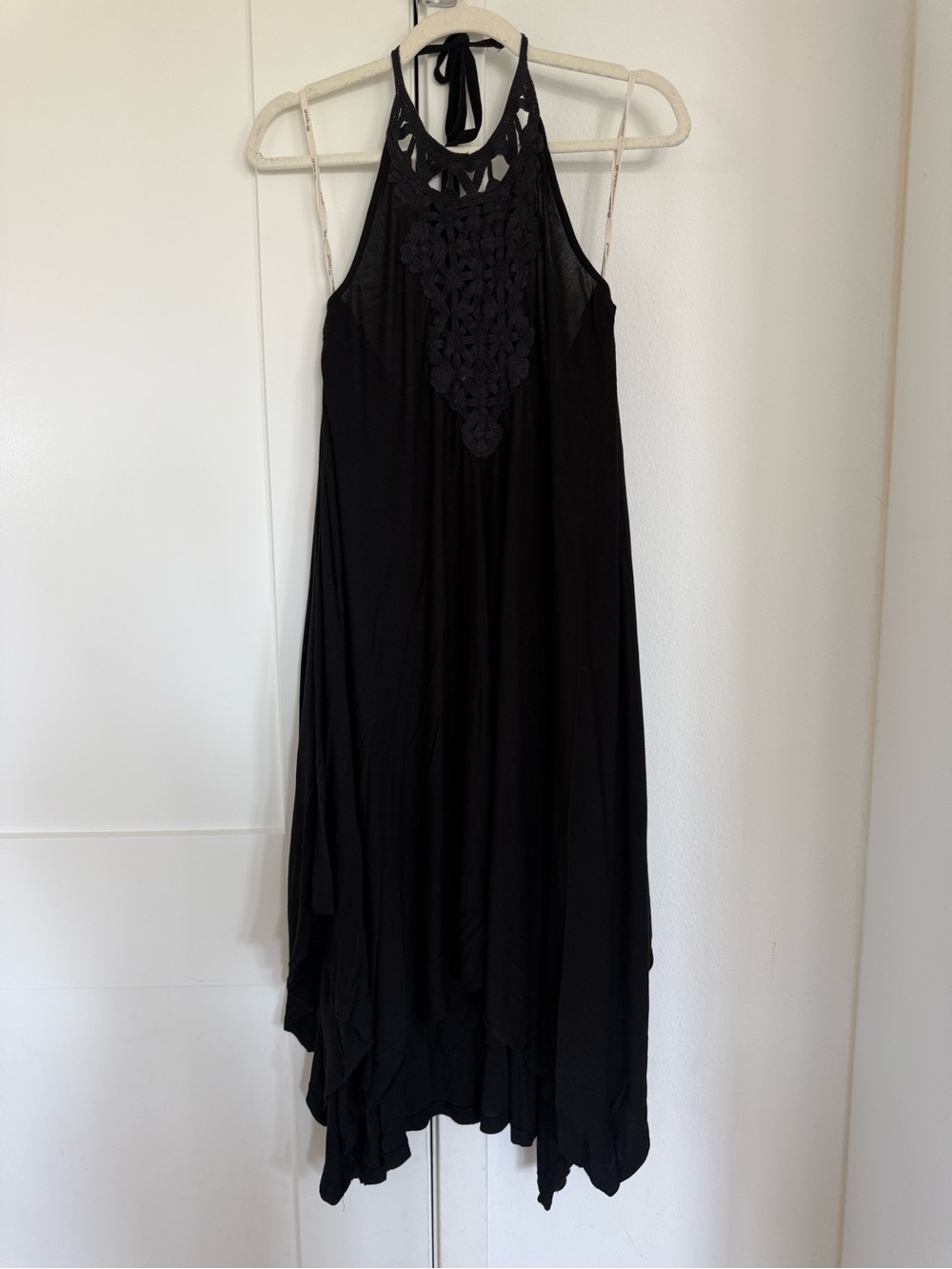 Rip Curl Black Halter Crochet-Detail Women's Dress